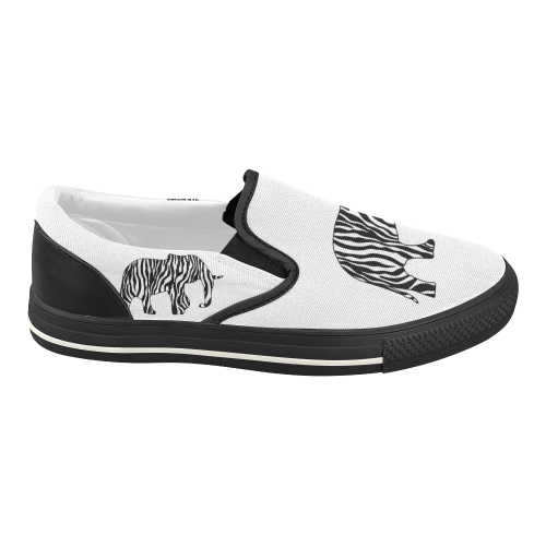 ZEBRAPHANT Elephant with Zebra Stripes black white Women's Slip-on Canvas Shoes (Model 019)