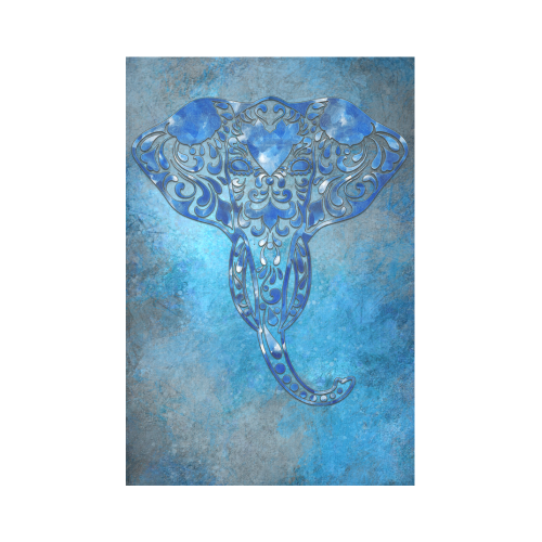 A blue watercolor elephant portrait in denim look Cotton Linen Wall Tapestry 60"x 90"