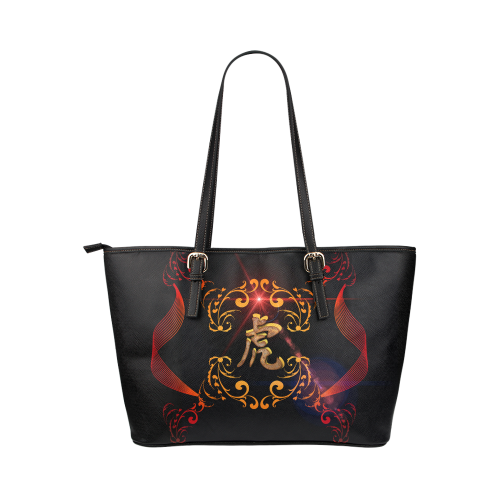 Hieroglyph, the tiger Leather Tote Bag/Large (Model 1651)