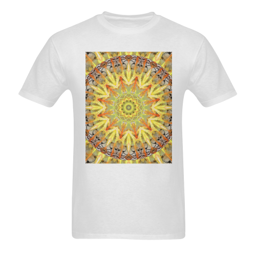 Golden Feathers Orange Flames Abstract Lattice Sunny Men's T- shirt (Model T06)