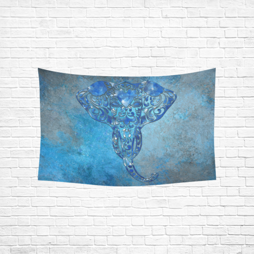 A blue watercolor elephant portrait in denim look Cotton Linen Wall Tapestry 60"x 40"