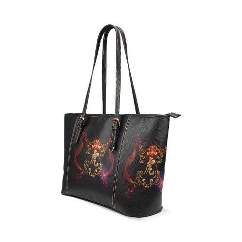 Hieroglyph, the tiger Leather Tote Bag/Large (Model 1640)