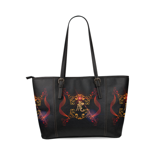 Hieroglyph, the tiger Leather Tote Bag/Large (Model 1640)