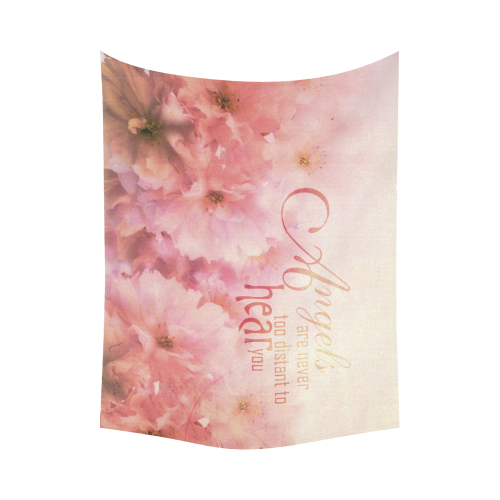 Pink Cherry Blossom for Angels Cotton Linen Wall Tapestry 80"x 60"