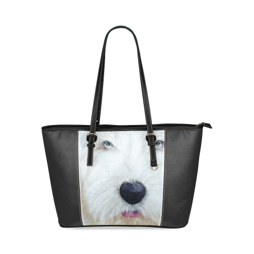 Sheepie pup Leather Tote Bag/Small (Model 1640)