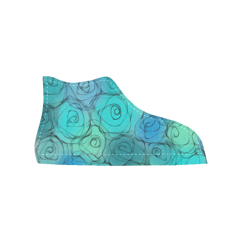 Blue Pastel Roses. Inspired by the Magic Island of Gotland. Women's High Top Canvas Shoes (Model 002)