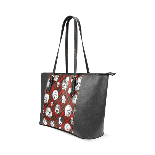 OES  red plaid on black Leather Tote Bag/Small (Model 1640)