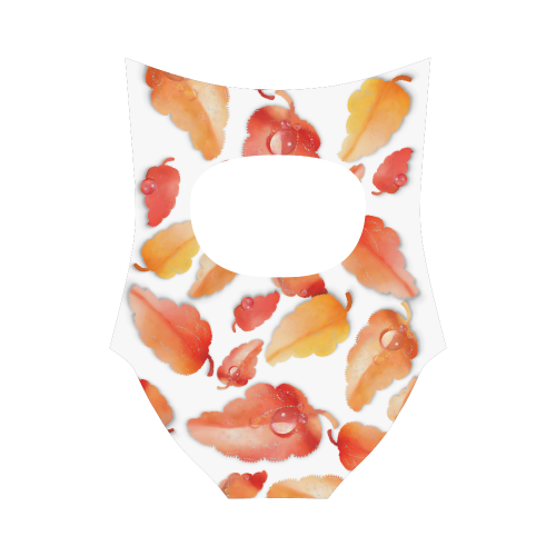 Red- orange leaves Strap Swimsuit ( Model S05)