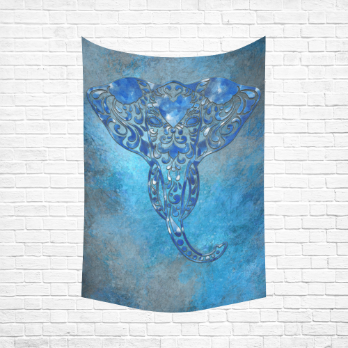 A blue watercolor elephant portrait in denim look Cotton Linen Wall Tapestry 60"x 90"