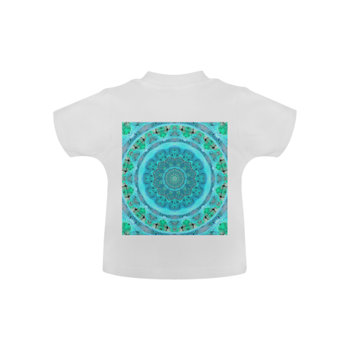 Teal Cyan Ocean Abstract Modern Lace Lattice Baby Classic T-Shirt (Model T30)