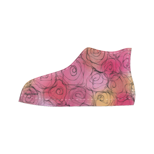 Red Pastel Roses. Inspired by the Magic Island of Gotland. Women's Classic High Top Canvas Shoes (Model 017)