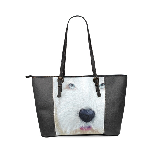 Sheepie pup Leather Tote Bag/Small (Model 1640)