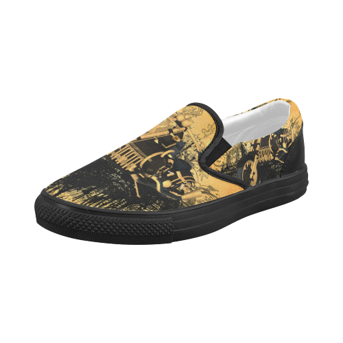 Steampunk, awesome motorcycle with floral elements Women's Slip-on Canvas Shoes (Model 019)