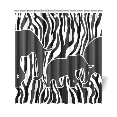 ELEPHANTS to ZEBRA stripes black & white Shower Curtain 69"x72"