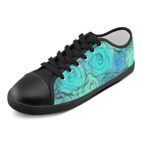 Blue Pastel Roses. Inspired by the Magic Island of Gotland. Women's Canvas Shoes (Model 016)
