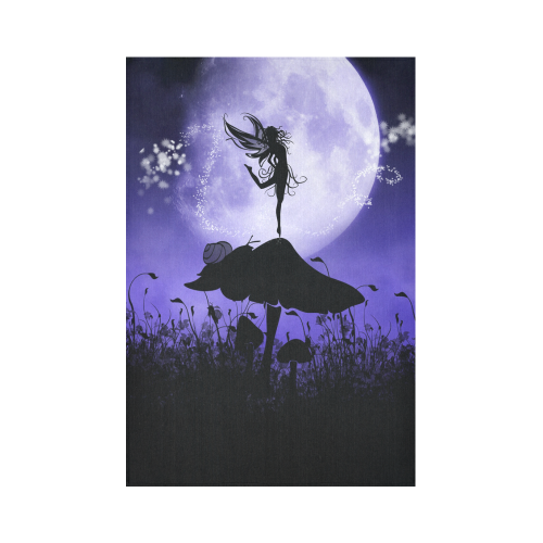 A beautiful fairy dancing on a mushroom silhouette Cotton Linen Wall Tapestry 60"x 90"