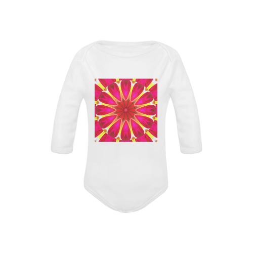Cherry Daffodil Abstract Modern Pink Flowers Zen Baby Powder Organic Long Sleeve One Piece (Model T27)