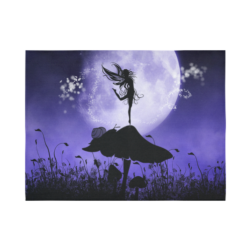 A beautiful fairy dancing on a mushroom silhouette Cotton Linen Wall Tapestry 80"x 60"