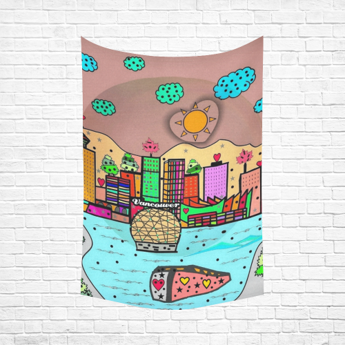Vancouver Popart by Nico Bielow Cotton Linen Wall Tapestry 60"x 90"