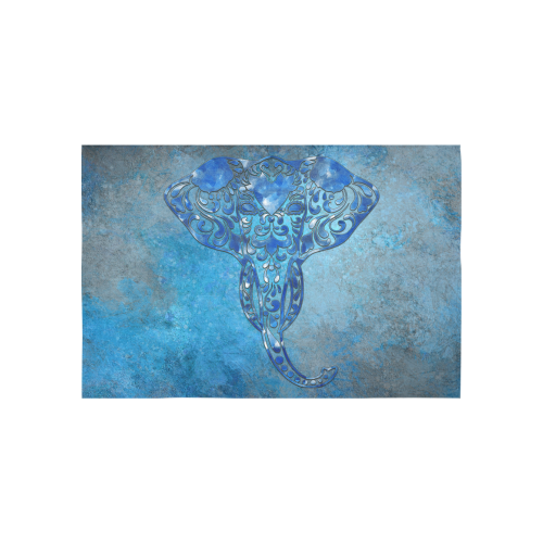 A blue watercolor elephant portrait in denim look Cotton Linen Wall Tapestry 60"x 40"