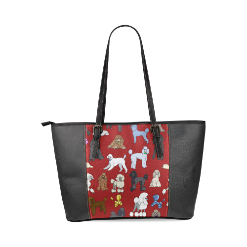poodles red on black Leather Tote Bag/Small (Model 1640)