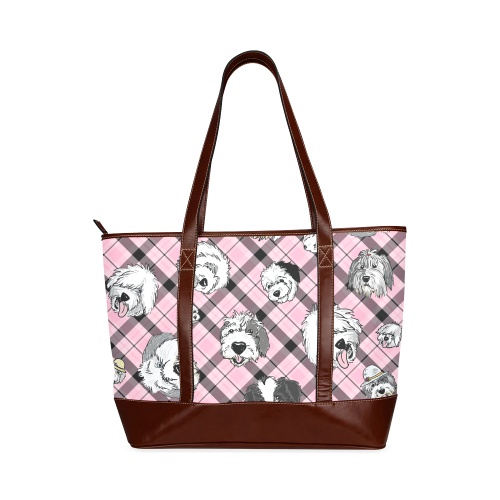 Oes Faces Pink Plaid Tote Handbag (Model 1642)