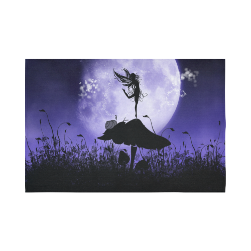 A beautiful fairy dancing on a mushroom silhouette Cotton Linen Wall Tapestry 90"x 60"