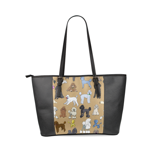 poodles camel Leather Tote Bag/Small (Model 1640)