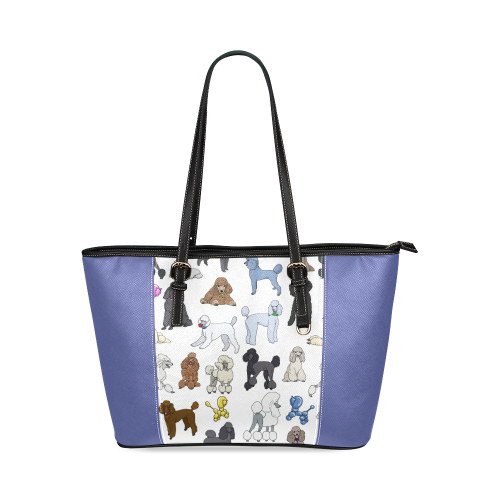 poodles white & blue Leather Tote Bag/Small (Model 1640)