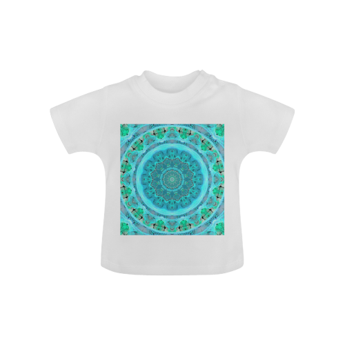 Teal Cyan Ocean Abstract Modern Lace Lattice Baby Classic T-Shirt (Model T30)