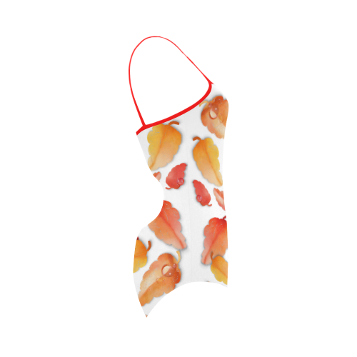 Red- orange leaves Strap Swimsuit ( Model S05)