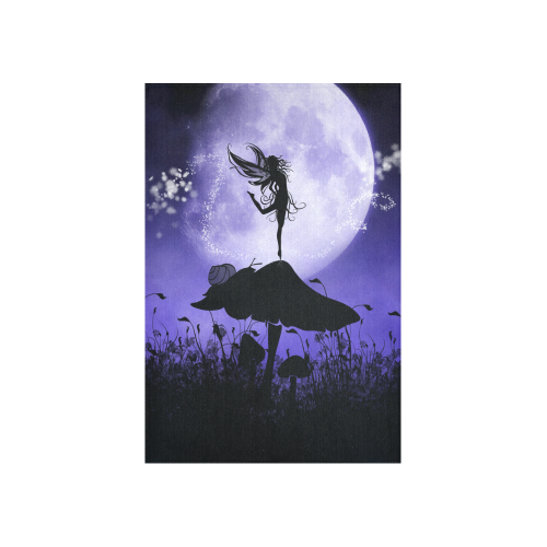 A beautiful fairy dancing on a mushroom silhouette Cotton Linen Wall Tapestry 40"x 60"