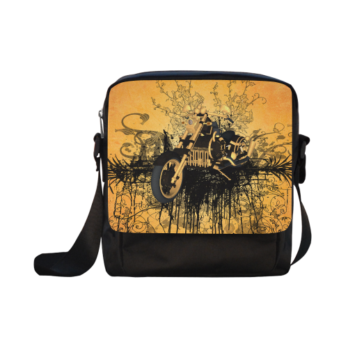 Steampunk, awesome motorcycle with floral elements Crossbody Nylon Bags (Model 1633)