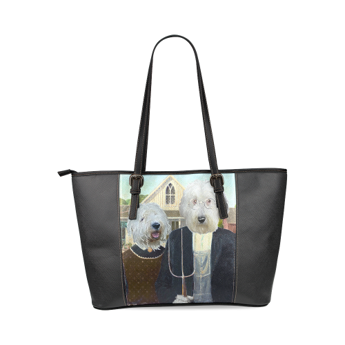 American Gothic Sheepies Leather Tote Bag/Small (Model 1640)