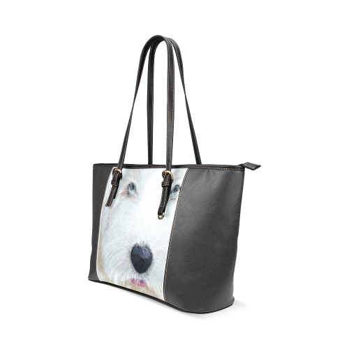 Sheepie pup Leather Tote Bag/Small (Model 1640)