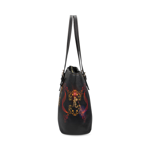 Hieroglyph, the tiger Leather Tote Bag/Large (Model 1640)