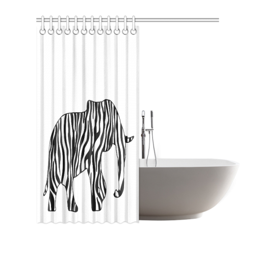 ZEBRAPHANT Elephant with Zebra Stripes black white Shower Curtain 72"x72"