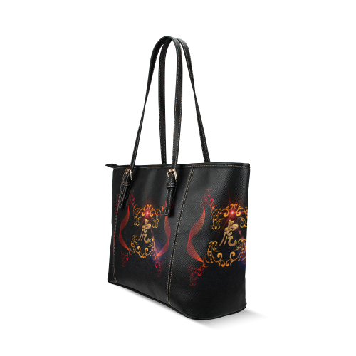 Hieroglyph, the tiger Leather Tote Bag/Large (Model 1640)