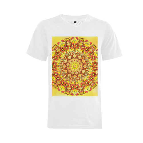 Orange Yellow Sunflower Mandala Red Zendoodle Men's V-Neck T-shirt (USA Size) (Model T10)