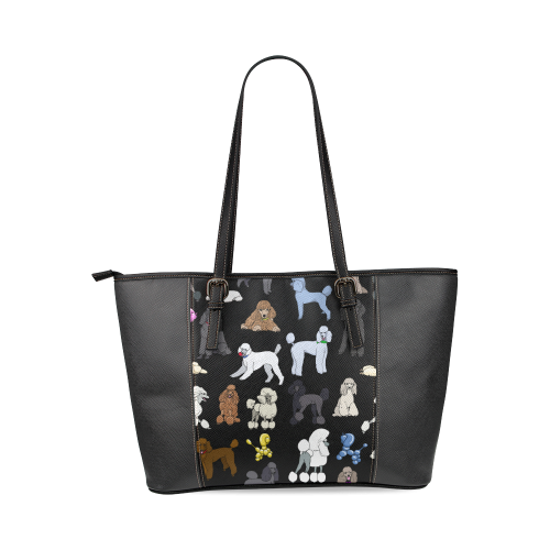 poodles black on Black Leather Tote Bag/Small (Model 1640)