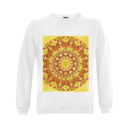 Orange Yellow Sunflower Mandala Red Zendoodle Gildan Crewneck Sweatshirt(NEW) (Model H01)