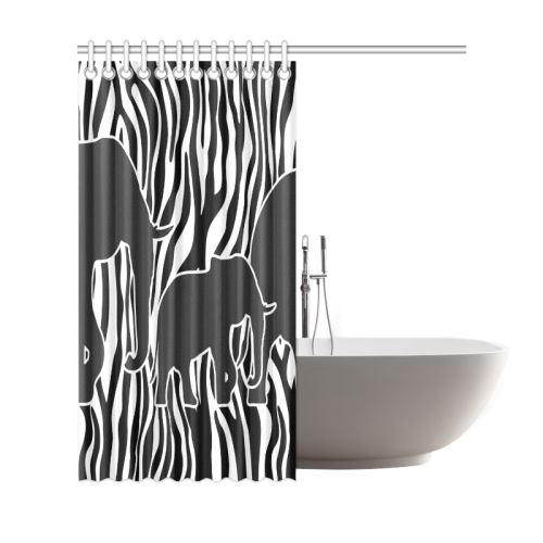 ELEPHANTS to ZEBRA stripes black & white Shower Curtain 69"x72"