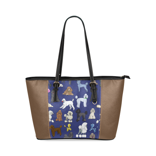 poodles navy on brown Leather Tote Bag/Small (Model 1640)