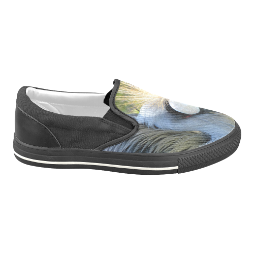 Grey Crowned Crane Women's Unusual Slip-on Canvas Shoes (Model 019)