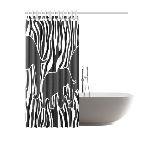 ELEPHANTS to ZEBRA stripes black & white Shower Curtain 60"x72"