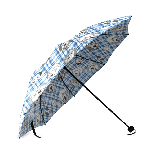 blue-white Plaid sheepies umbrella Foldable Umbrella (Model U01)