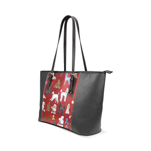 poodles red on black Leather Tote Bag/Small (Model 1640)