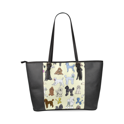 poodles cream Leather Tote Bag/Small (Model 1640)