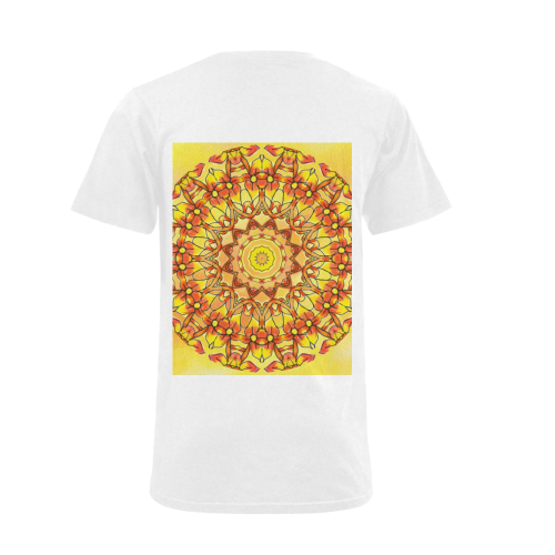 Orange Yellow Sunflower Mandala Red Zendoodle Men's V-Neck T-shirt (USA Size) (Model T10)