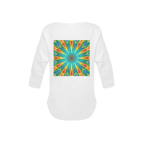 Aqua Gold Joy to the World Flowers, Zen Rainbow Baby Powder Organic Long Sleeve One Piece (Model T27)